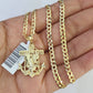 10k Gold Cuban Curb Chain Eagle Anchor Charm Solid 4mm 18"-28" SET Necklace