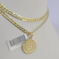 10k Gold Cuban Curb Chain Mayan Calendar Charm Solid 4mm 18"-28" SET Necklace