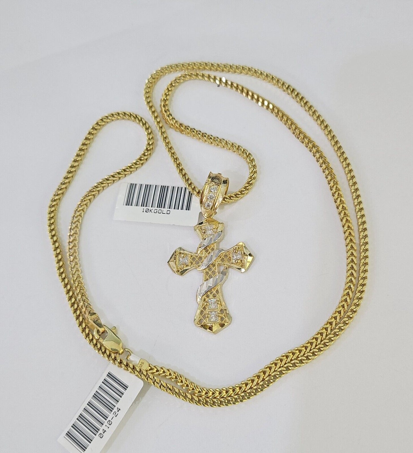 10K Gold Franco Chain Cross Charm Length 18-26 inches 2mm REAL Yellow