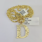 10k Gold Initial D Charm Rope Chain 16"-26" 2.5mm SET Necklace Alphabet Pendant