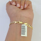 Real 10K Solid Cuban Curb Link Bracelet Yellow Gold Diamond Cuts 4.5mm 7" Womens