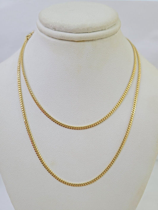 18k Real Solid Miami Cuban Chain Yellow Gold 2mm 18" Inch Genuine Necklace