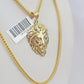 10K Franco Chain Roaring Lion Pendant Charm Necklace 20"-26" 2.5mm Yellow Gold