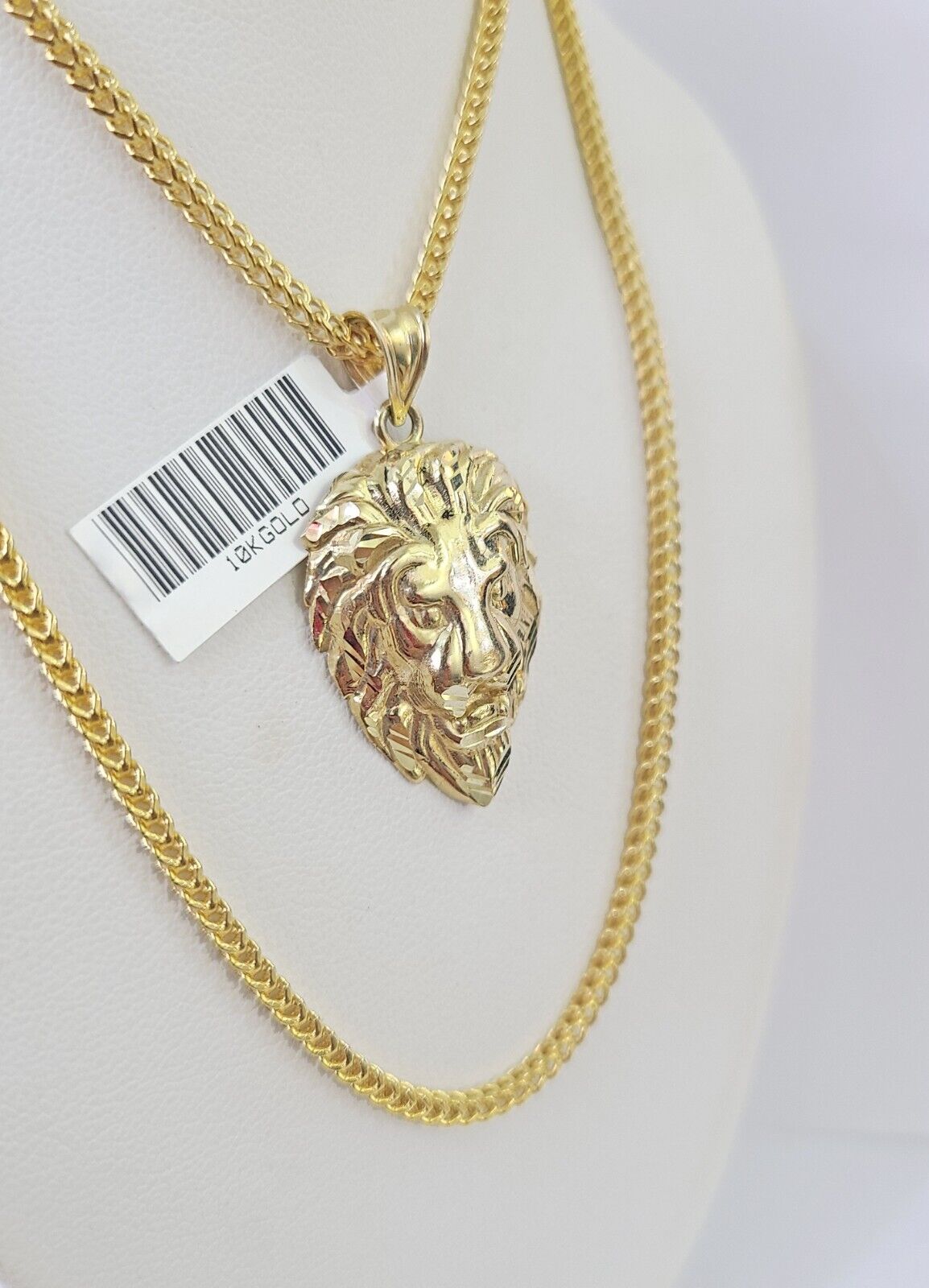 10K Franco Chain Roaring Lion Pendant Charm Necklace 20"-26" 2.5mm Yellow Gold