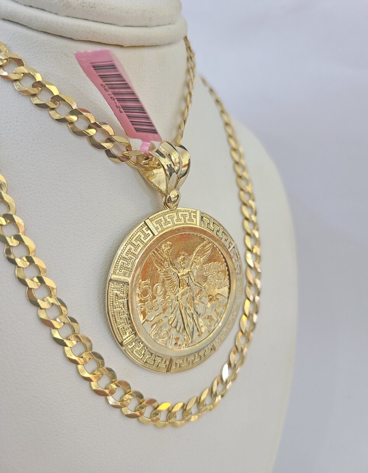 14k Gold Chain Centanario Coin Charm Solid Cuban Curb 5mm 20"-28" SET Necklace