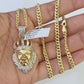 10k Miami Cuban Chain Lion Charm Diamond Set 4.5mm 20"-28" Necklace Gold