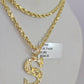 10k Gold Initial S Charm Rope Chain 16"-26" 2.5mm SET Necklace Alphabet Pendant