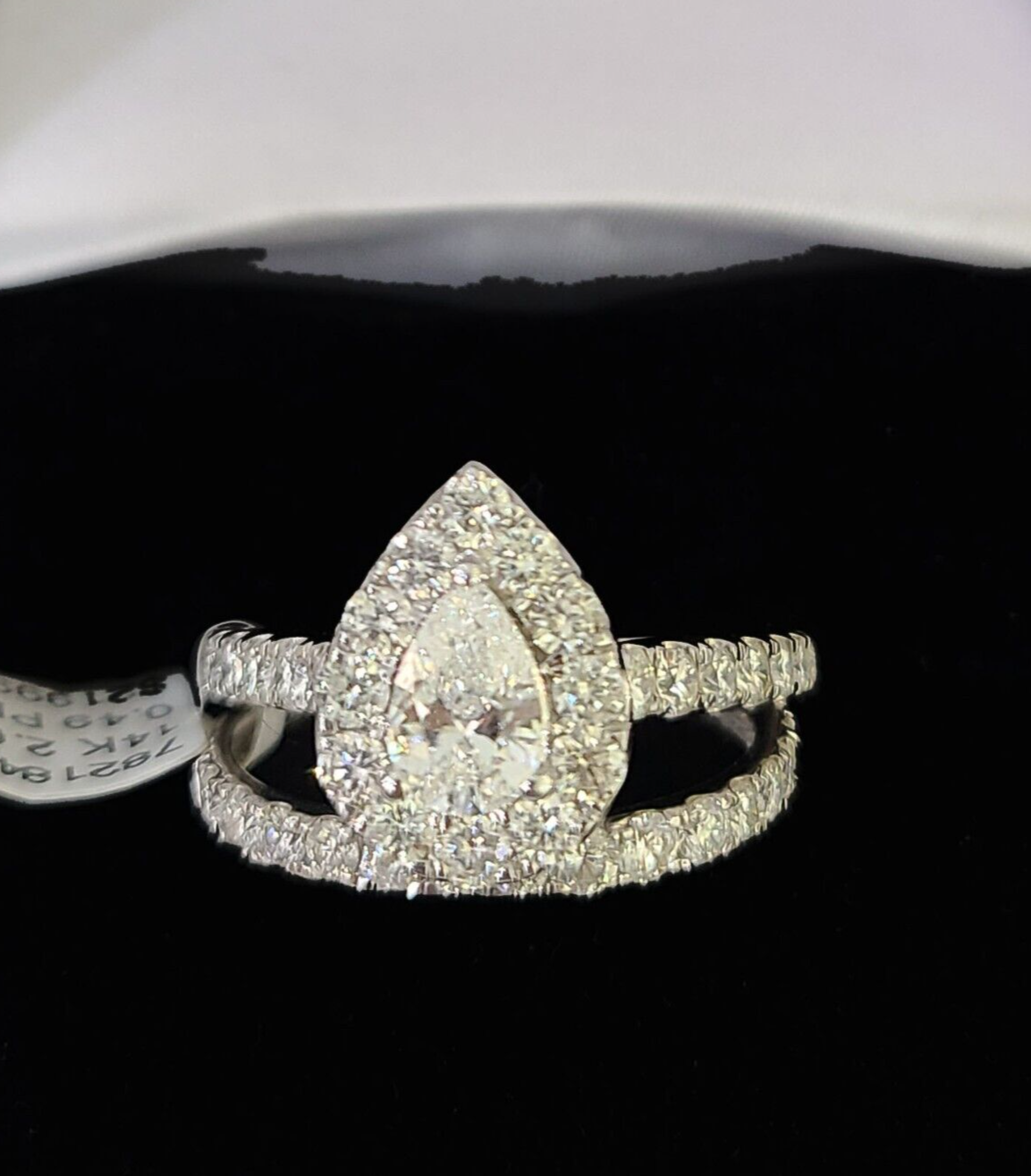 Real 14k White Gold Diamond Ladies Ring Band Set Tear drop 2CT Natural Diamond