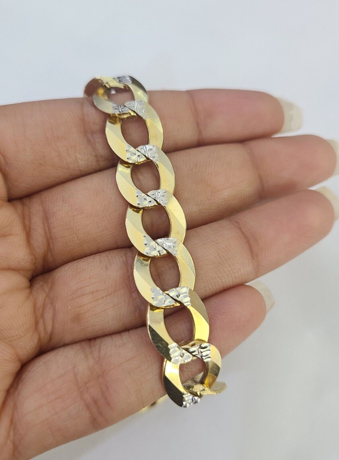 14K Gold Solid Bracelet Cuban Curb Link Diamond Cut 11mm 7" Inch REAL Gold