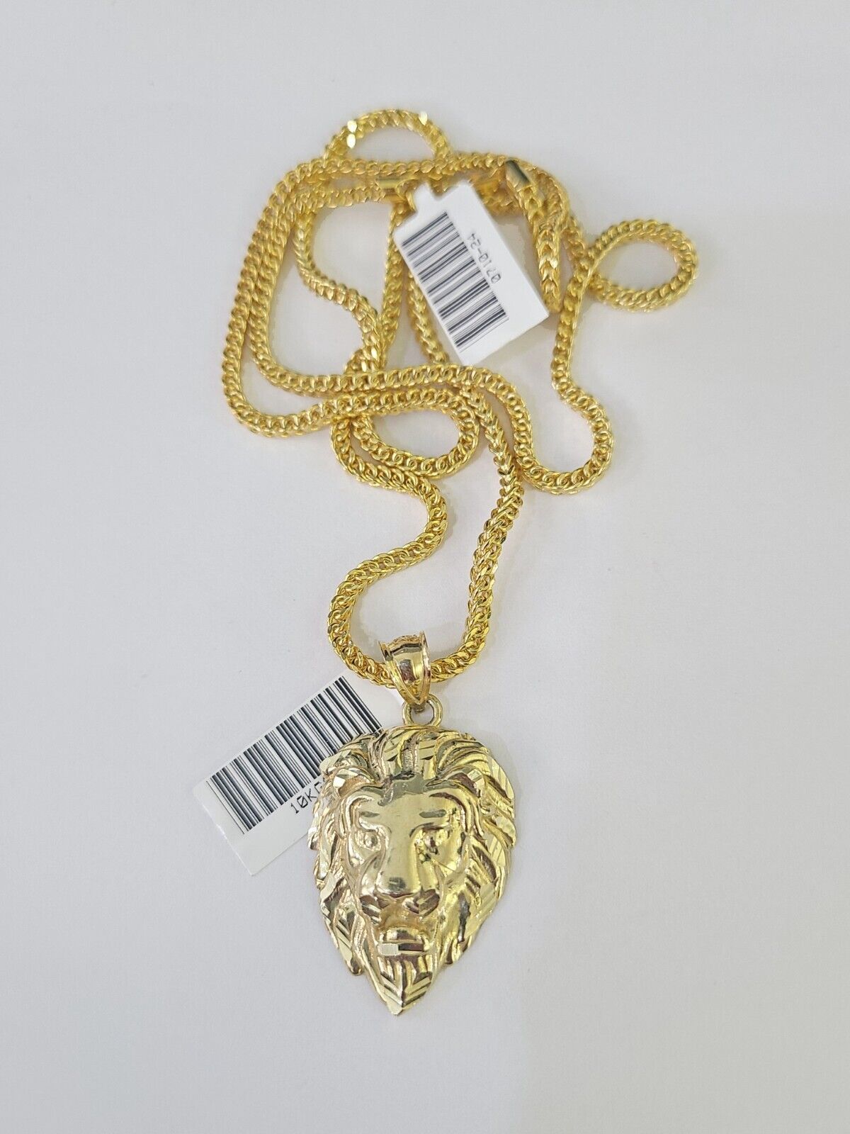 10K Franco Chain Roaring Lion Pendant Charm Necklace 20"-26" 2.5mm Yellow Gold