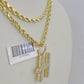 10k 3mm Rope Solid Chain H Diamond Pendant Alphabet 18"-28" Gold Charm Necklace