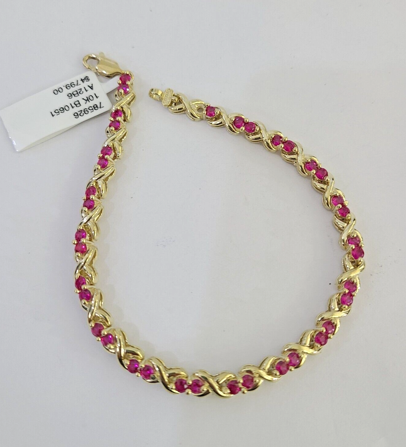 Real 10K Yellow Gold Pink Tennis Bracelet 4mm 7.5 Inches 10kt Gold