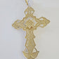 10K Crucifix Cross Pendant 4" Jesus Christ Charm Women Men Yellow Gold