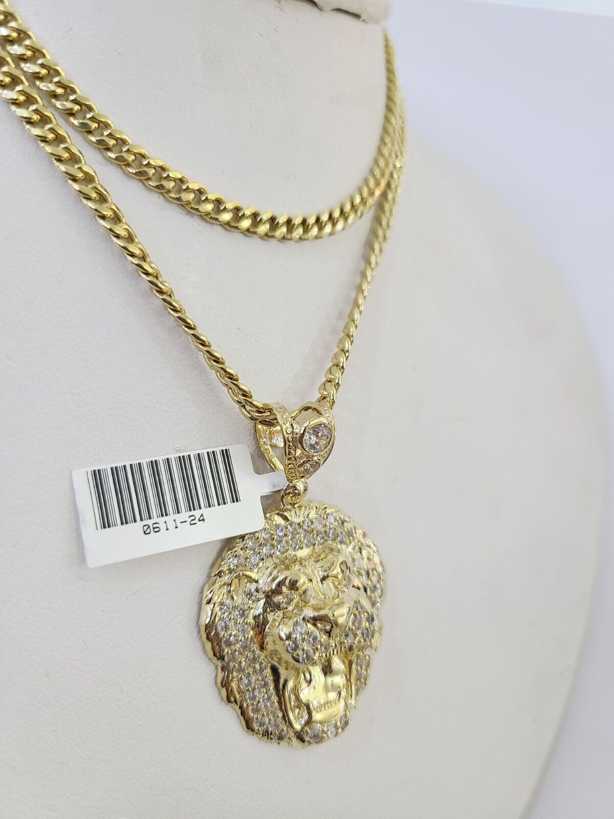 10k Miami Cuban Chain Roaring Lion Charm Set 4mm 18"-28" Necklace Pendant Gold