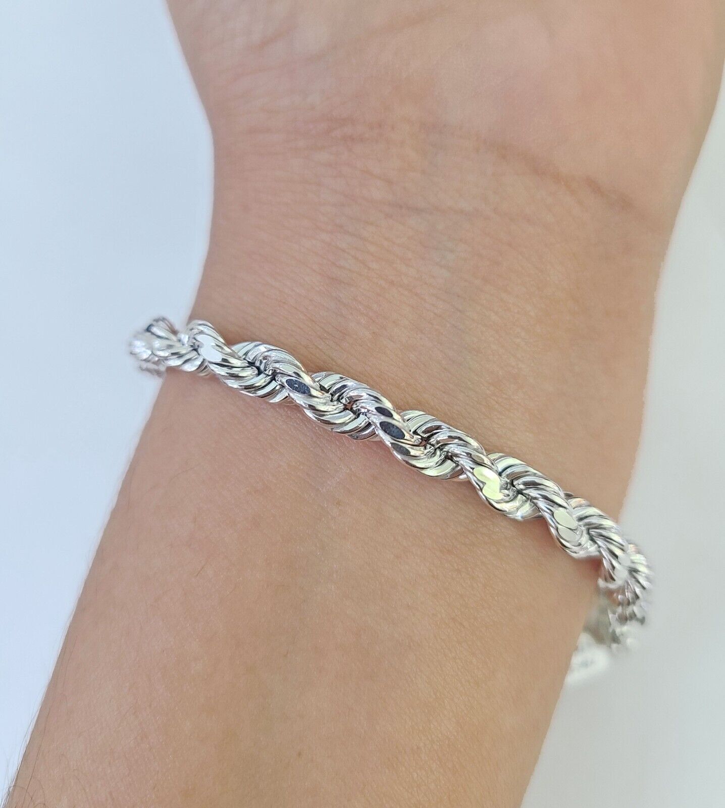 Real 10K Rope Bracelet White Gold 6mm 8Inch Lobster Lock Unisex  Genuine