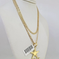 10k Gold Solid Cuban Curb Chain Necklace Dallas Star Pendant Set 3mm 18"-26"