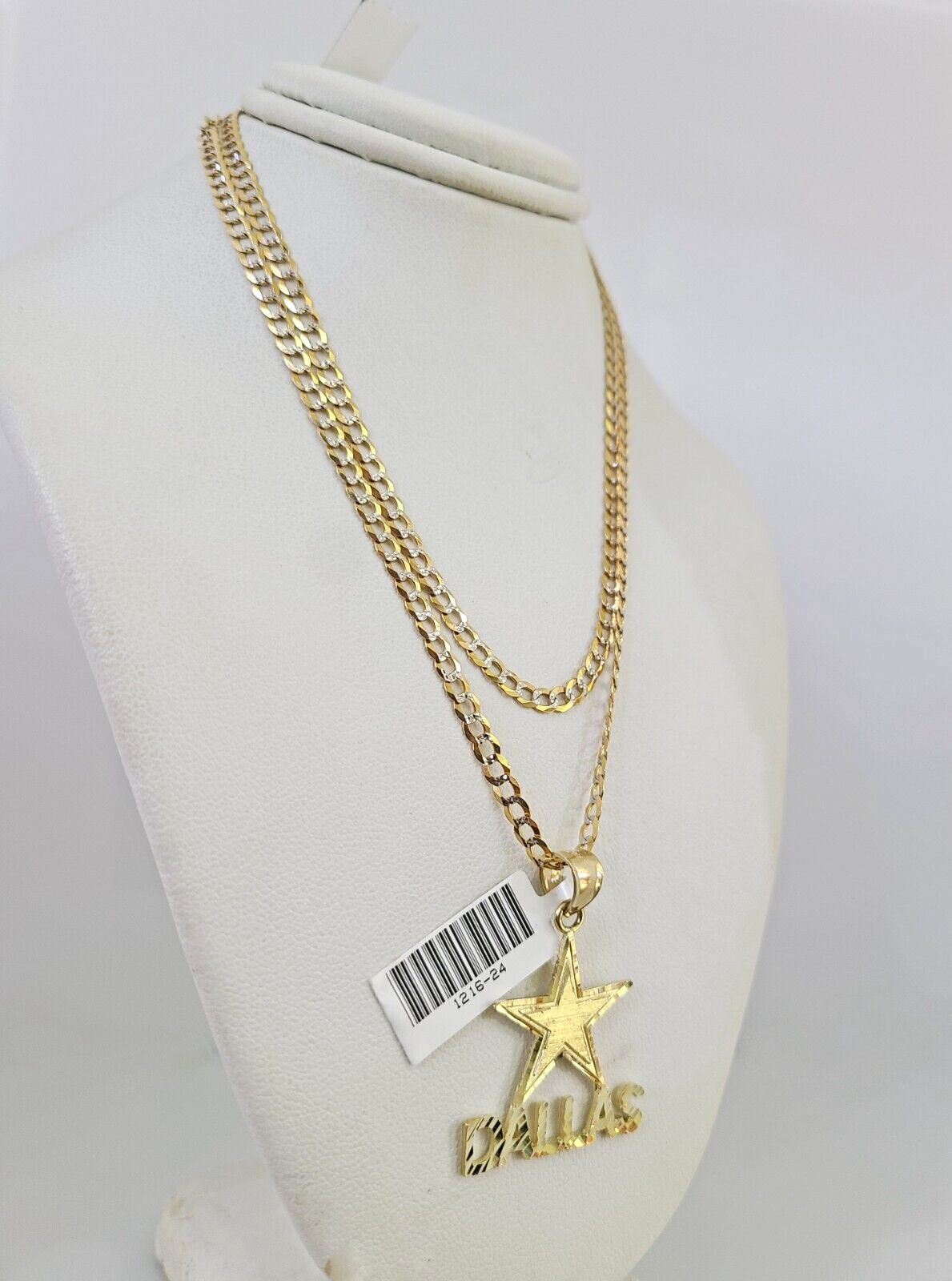 10k Gold Solid Cuban Curb Chain Necklace Dallas Star Pendant Set 3mm 18"-26"