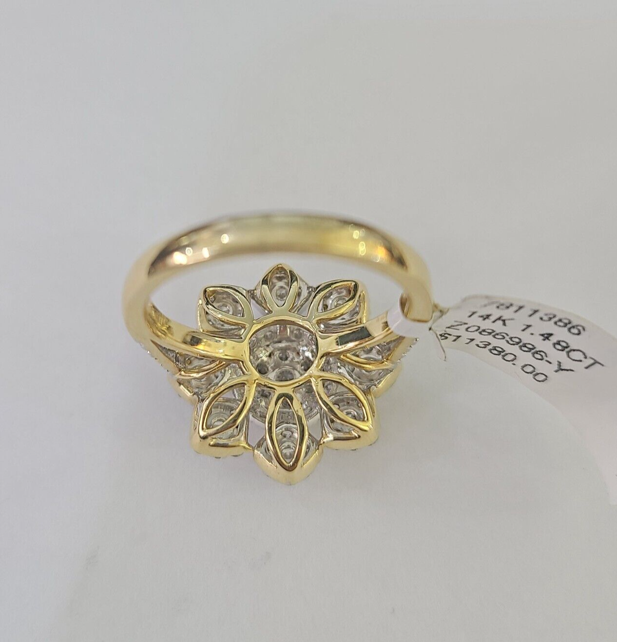 Real 14k Diamond Flower Ladies Ring Yellow Gold Women Engagement Wedding