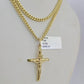 10K Gold Miami Cuban Chain INRI Jesus Cross 18"-28" 3mm Pendant Necklace SET