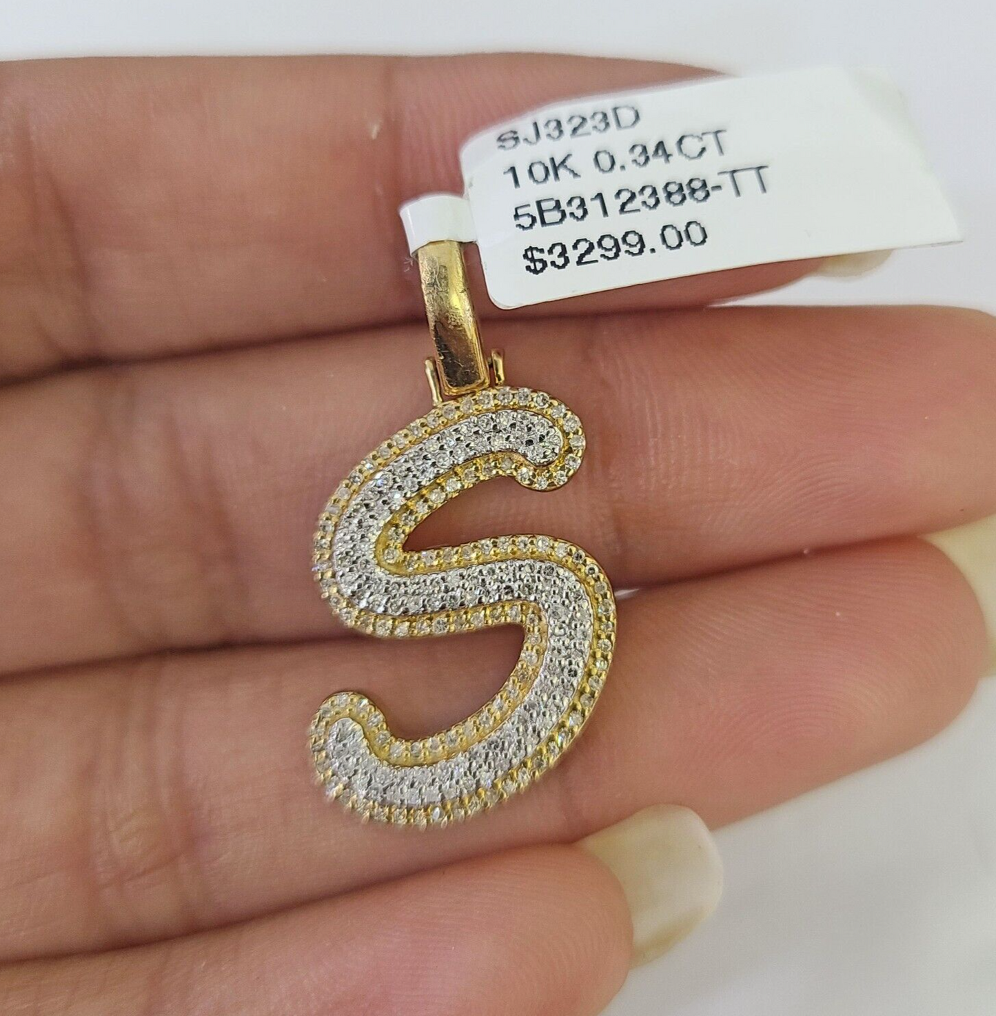 10k Yellow Gold Diamond S Charm Pendant Initial Alphabet Letter Real Genuine