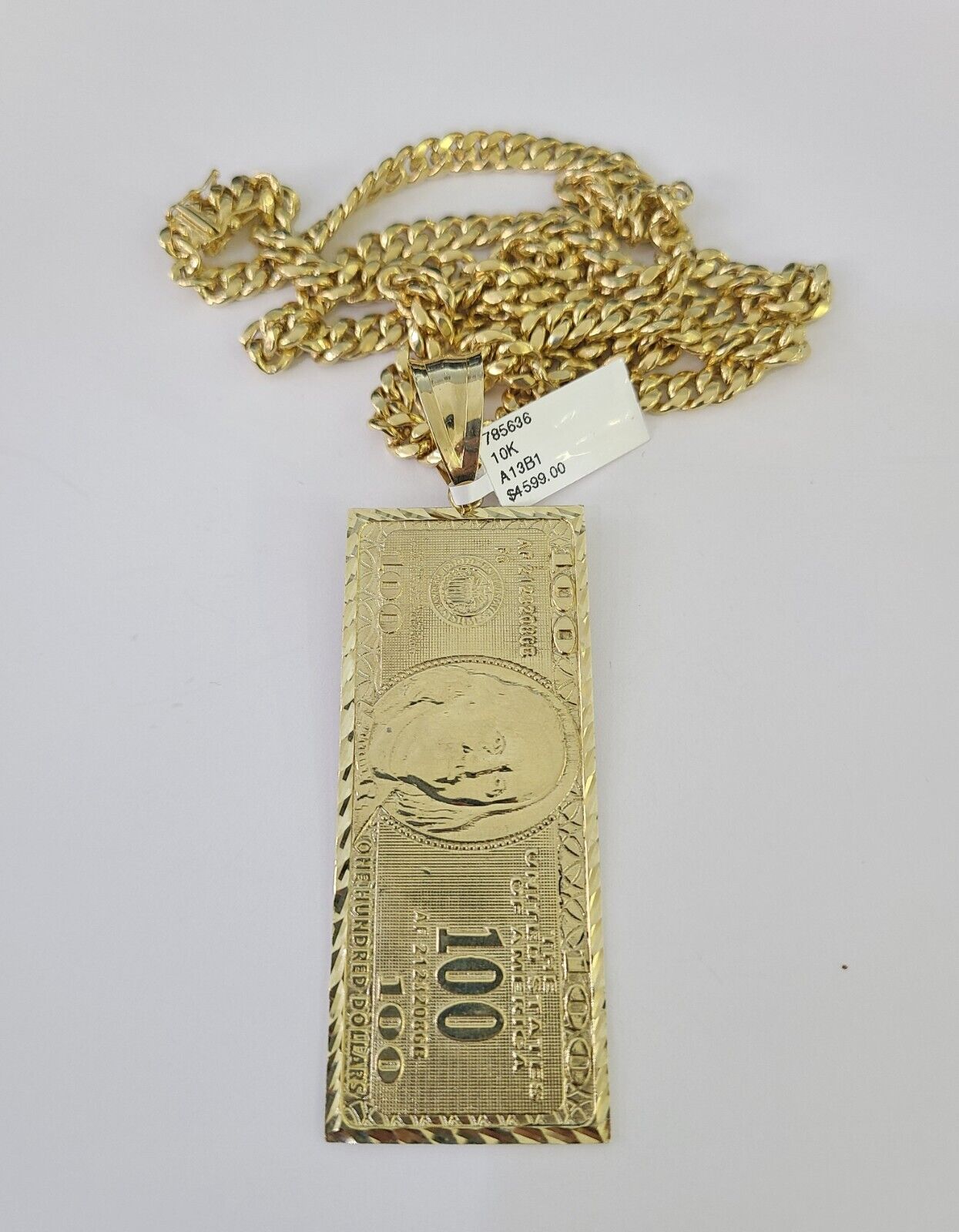 10K Miami Cuban Link Chain 100 Dollar Bill Pendent Charm 6mm 20"-30" Necklace