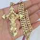 14k Gold Chain Jesus Cross Charm Solid Cuban Curb 5mm 20"-26" Inch SET Necklace