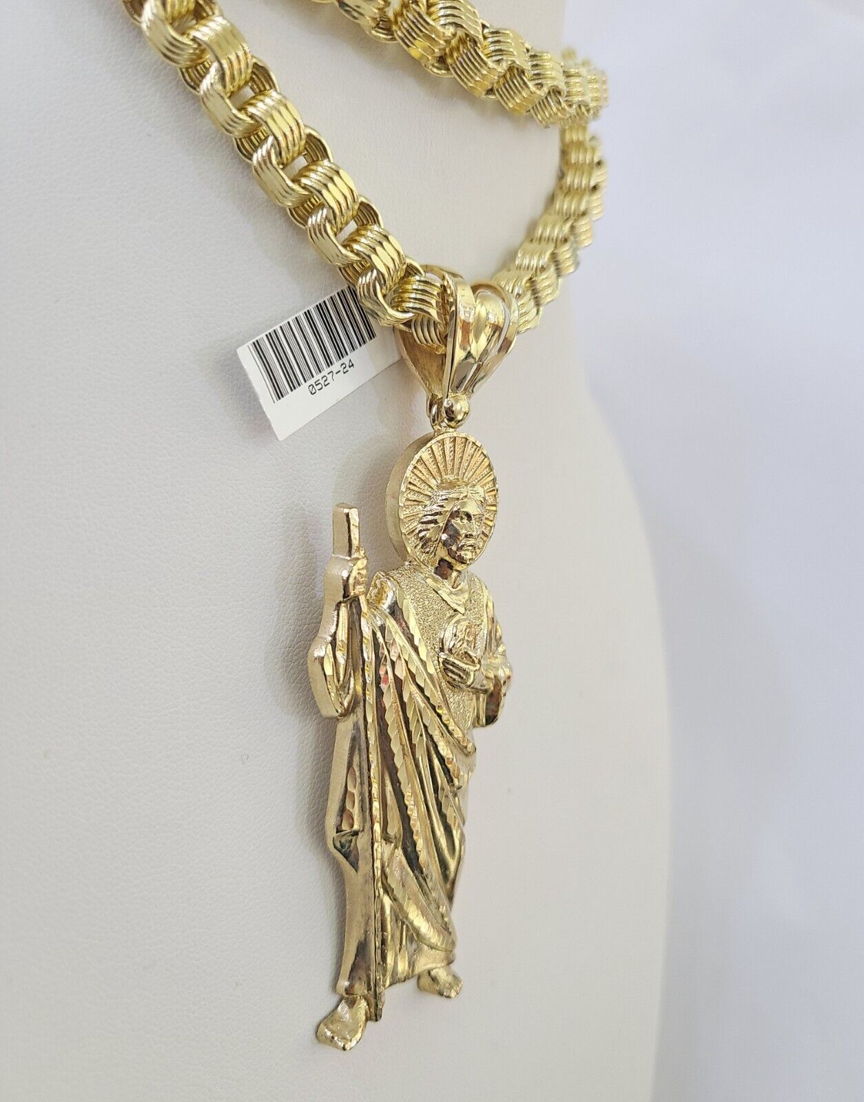 10k Gold Byzantine Necklace Saint Jude Charm Pendant 20"-30" 8mm SET Chain