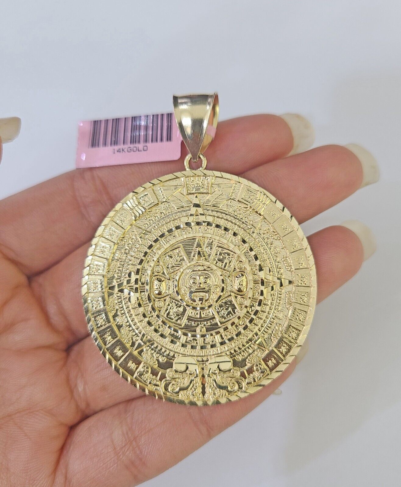 Real 14k Gold Franco Necklace Chain Mayan Calendar Charm 18"-26" SET For Mens