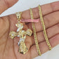 Real 14k Solid Chain Cross Charm Set Miami Cuban Link 3mm Necklace Pendant Gold