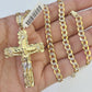 10k Gold Chain Cross Charm Solid Cuban Curb Link 5mm 18"-28" Inch DiamondCut SET