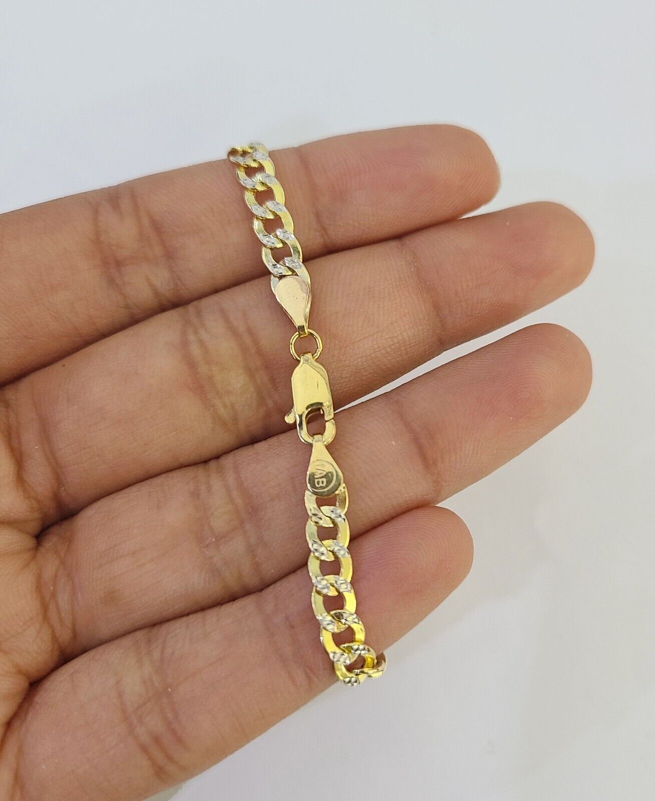 REAL 10K Gold ID Bracelet Kids Baby Diamond Cuts Cuban Curb Link