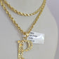 10k Gold Initial P Charm Rope Chain 16"-26" 2.5mm SET Necklace Alphabet Pendant