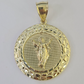 Real 10K Nugget Medallion Guadalupe Pendent Charm 10kt yellow Gold 2" Religious