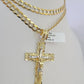 10k Solid Gold Cuban Curb Chain Jesus Cross Pendant 6mm 20"-30" SET Necklace