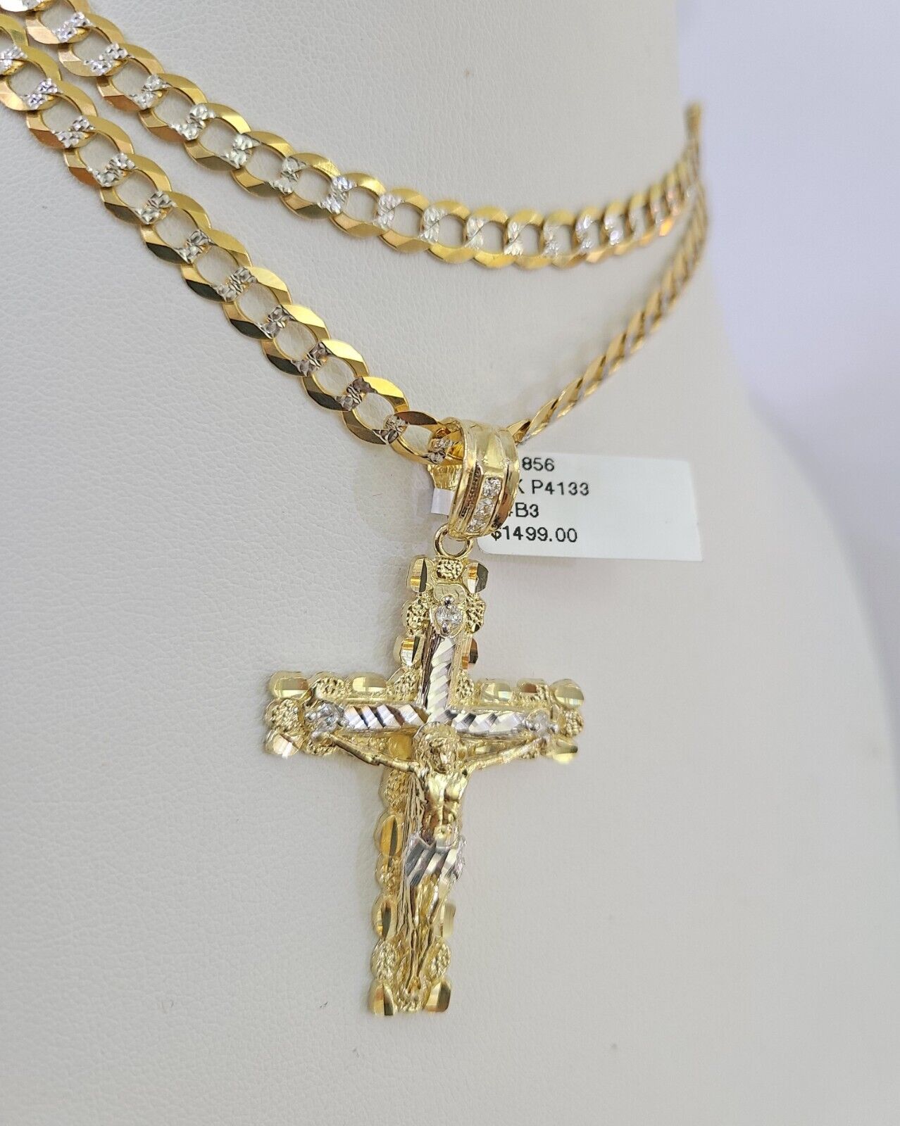 10k Solid Gold Cuban Curb Chain Jesus Cross Pendant 6mm 20"-30" SET Necklace