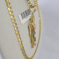 10k Gold Chain Saint Jude Charm Solid Cuban Curb Link 5mm 18"-28" Inch SET