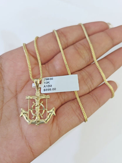 10K Gold Franco Chain Anchor Charm Length 18"-26" 1.5mm REAL Yellow