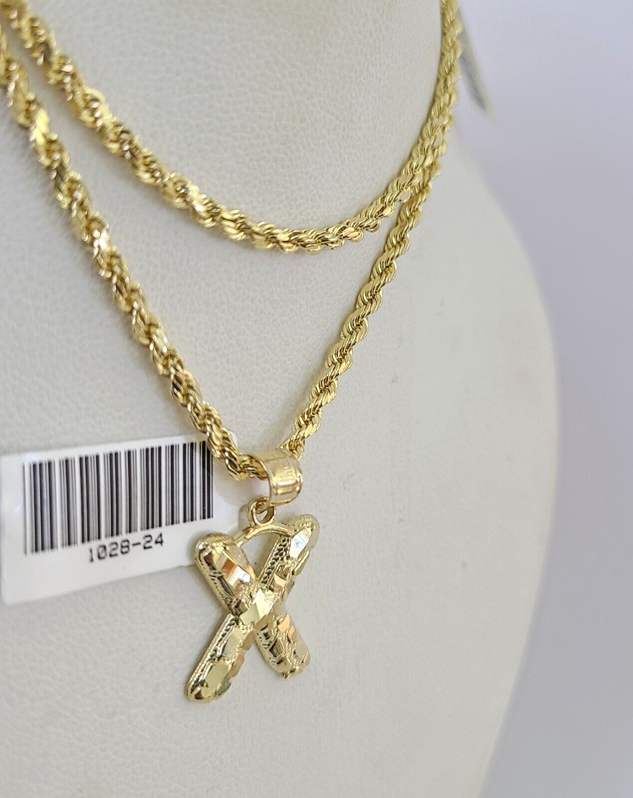 10k Gold Initial X Charm Rope Chain 16"-26" 2.5mm SET Necklace Alphabet Pendant