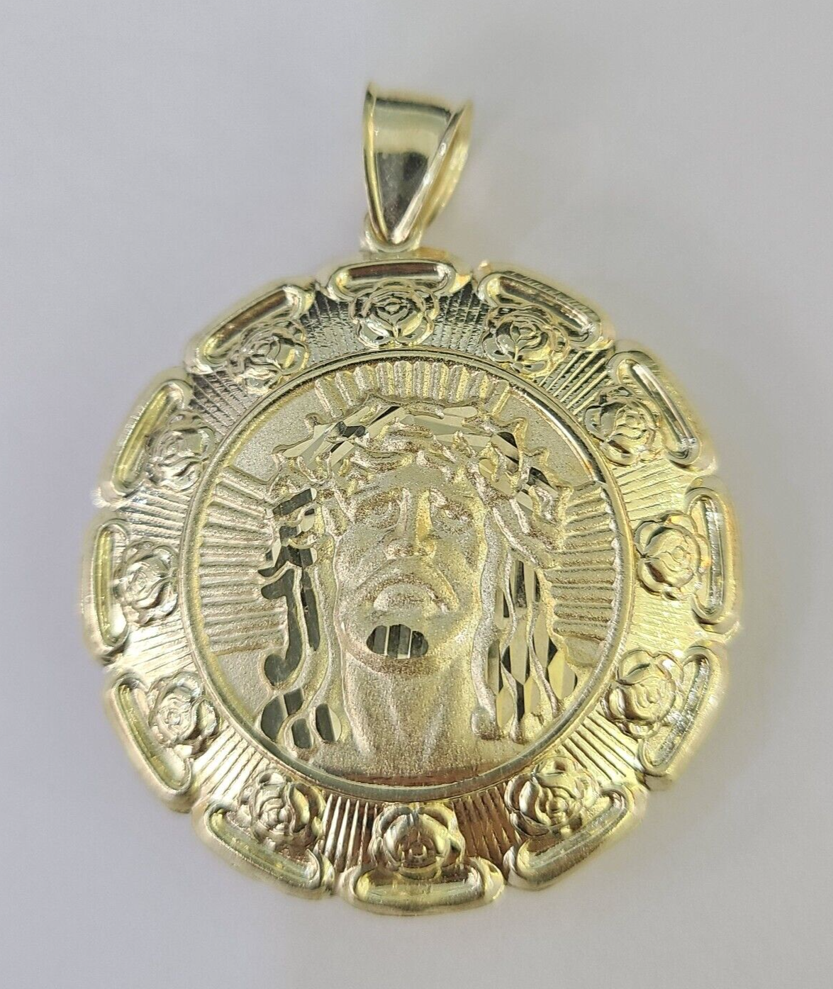 Real 10K Jesus Virgin Mary Pendent Charm Two Sided 10kt yellow Gold 2" Guadalupe