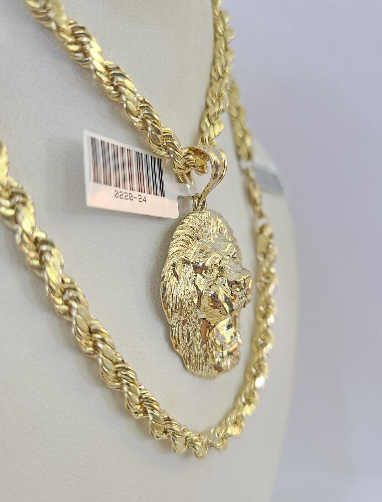 Real 10k Rope Chain Lion Charm Set 5mm 20"-30" Inch Necklace Yellow Gold