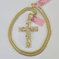 Real 14k Solid Chain Cross Charm Set Miami Cuban Link 3mm Necklace Pendant Gold