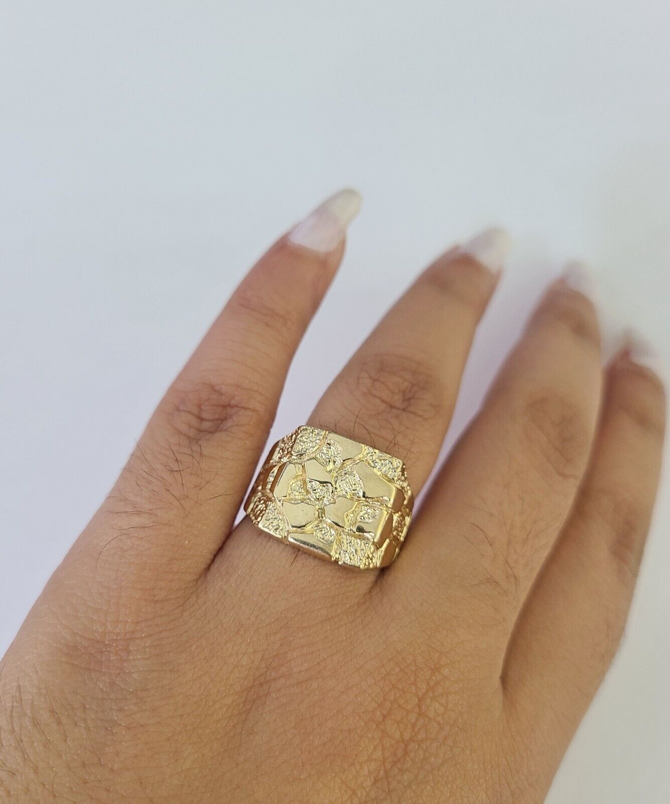 Real 14k Nugget Ring Yellow Gold Men Casual Flat Square 10kt