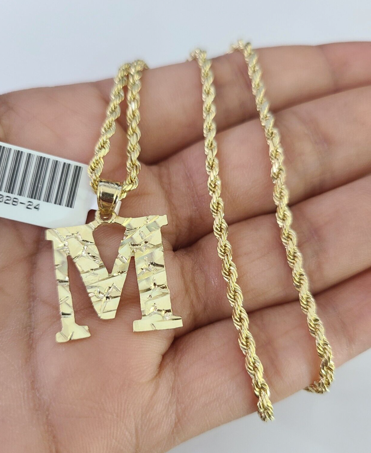 10k Gold Initial M Charm Rope Chain 16"-26" 2.5mm SET Necklace Alphabet Pendant