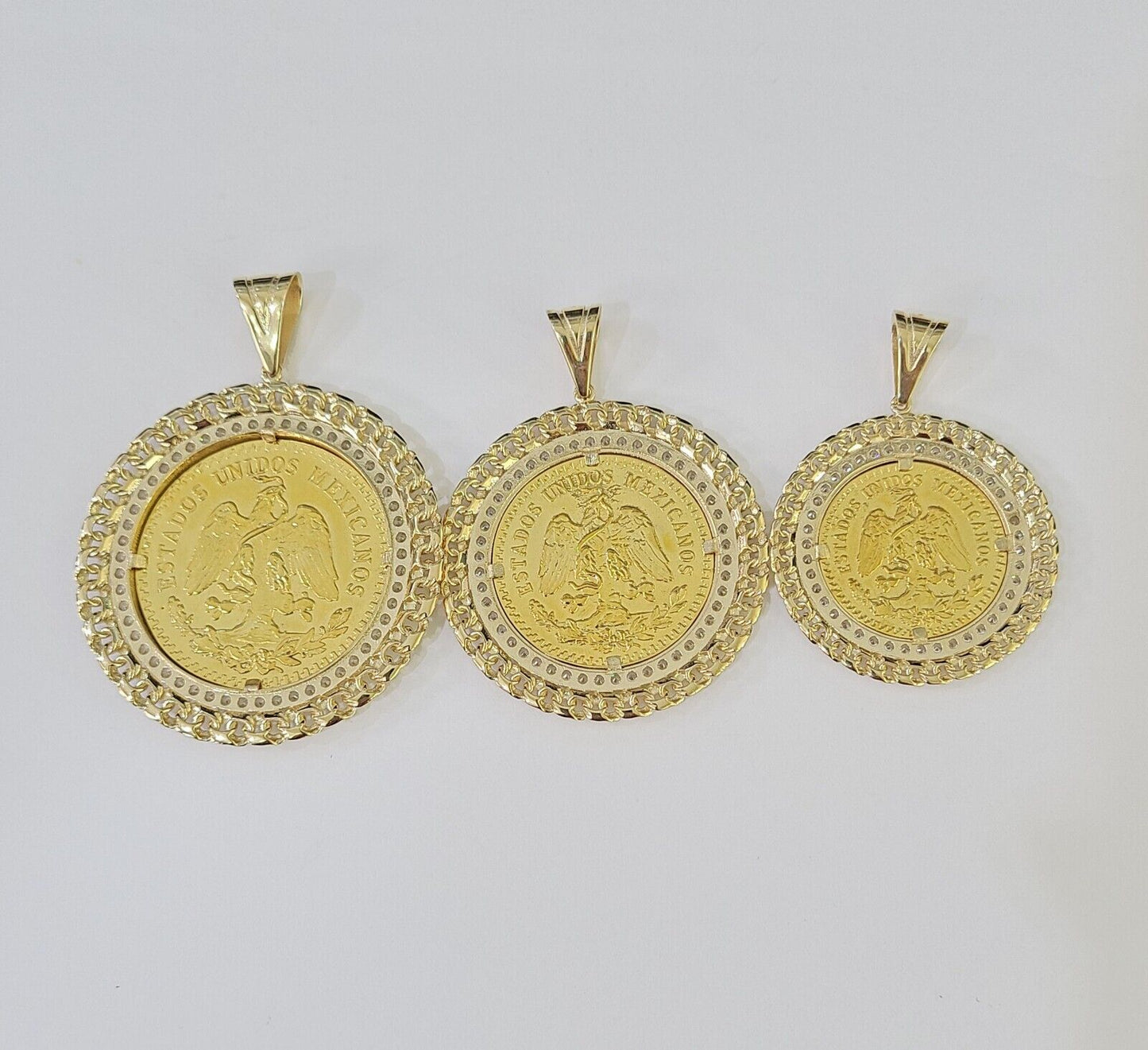 REAL 10k Yellow Gold Charm Centenario Style Coin in Bezel 50 Pesos 1947 For Men