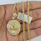 10K Gold Miami Cuban Chain Roaring Lion 18"-28" 3mm REAL Pendant Necklace SET