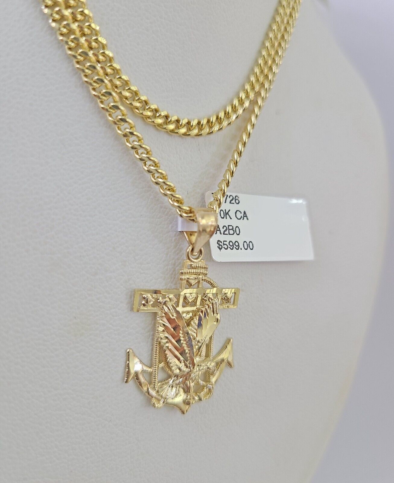 10K Gold Miami Cuban Chain Eagle Anchor Charm 18"-28" 3mm REAL Pendant Necklace