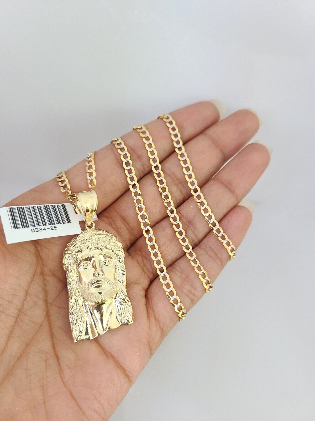10k Gold Solid Cuban Curb Chain Jesus Head Pendant Set 3mm 18"-26" Necklace