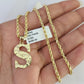 10k Gold Initial S Charm Rope Chain 16"-26" 2.5mm SET Necklace Alphabet Pendant