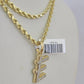 10k 3mm Rope Solid Chain E Diamond Pendant Alphabet 18"-28" Gold Charm Necklace