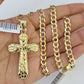 Solid 10k Gold Cuban Curb Chain Nugget Cross Pendant 6mm 20"-30" SET Necklace Two-tone